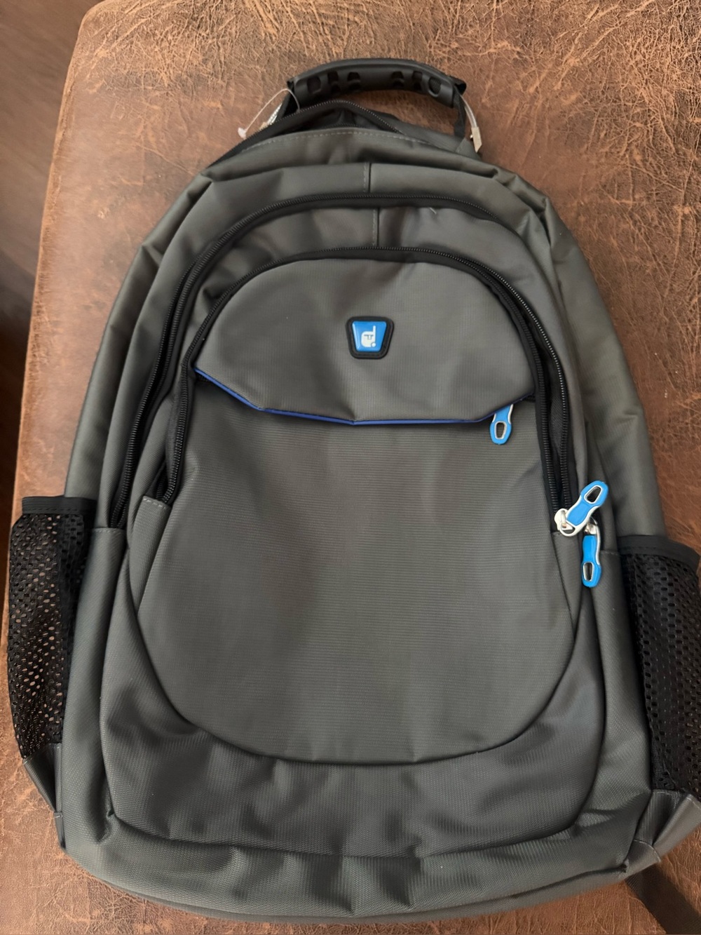 New Dejuno Men's Gray Backpack with Blue Accents-Laptop Padded-Unisex-Pockets